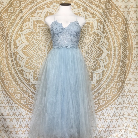 light blue tulle maxi dress